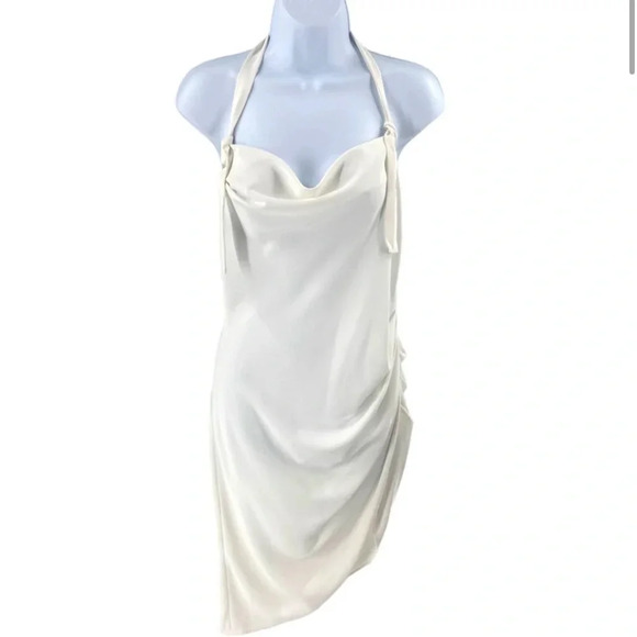 Amanda Uprichard | Maxwell Halterneck Asymmetrical Mini Dress in Ivory Size M - Picture 7 of 12